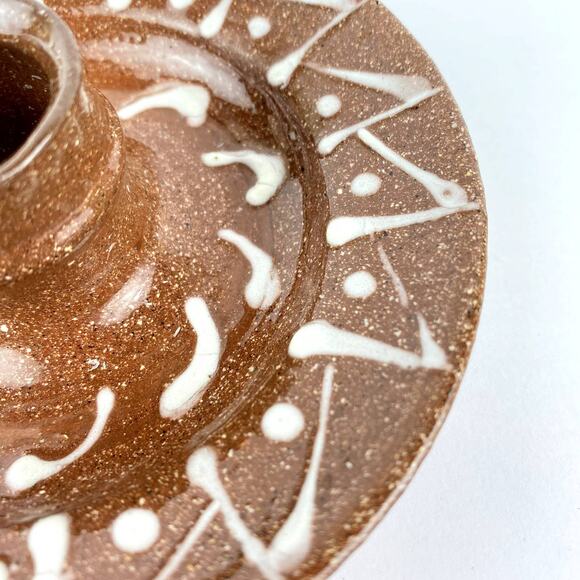 Hand Thrown Art Pottery Redware Tapered Candle Holder Signed C Young - Picture 6 of 6